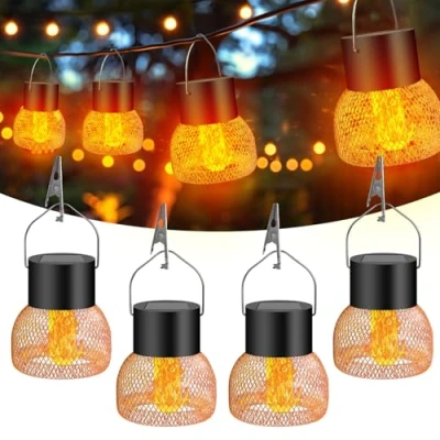 Imagen de 4 Piezas Lampara Solar Exterior, IP65 Impermeable Farolillos Solares Lamparas Exterior Jardin, Luz para Jardines, Patios, Vallas, Árboles
