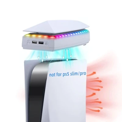 Imagen de Mcbazel Refrigeración PS5 Ajustable 3 Velocidades Iluminación RGB Ventilador de Enfriamiento Superior Cubierta Antipolvo con Puertos Extra USB2.0 para la Consola Edición Blanco(No Slim)