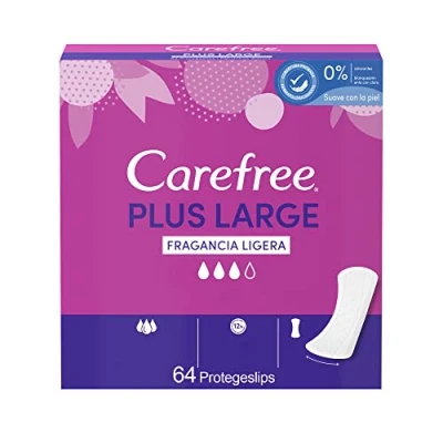 Imagen de Carefree Plus Large sin Fragancia protegeslips (64 unidades), transpirables y con núcleo superabsorbente perfumes, protege slips anchos discretos