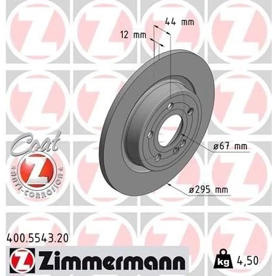 Imagen de ZIMMERMANN 400.5543.20 Disco de freno 295 12 6/5 5 112 macizo revestido MERCEDES BENZ: Clase A, B, A Berlina