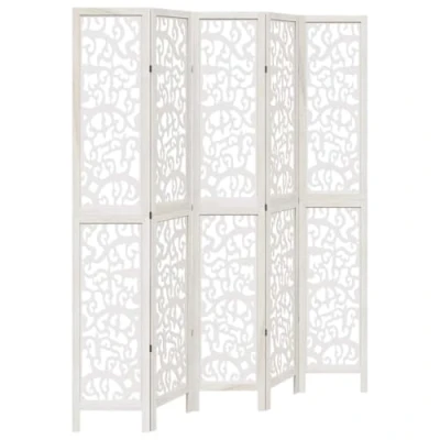 Imagen de vidaXL Biombo Separador de 5 Paneles, Pantalla Privacidad, Partición Habitación, Divisor para Oficina, Madera Maciza Paulownia Blanco