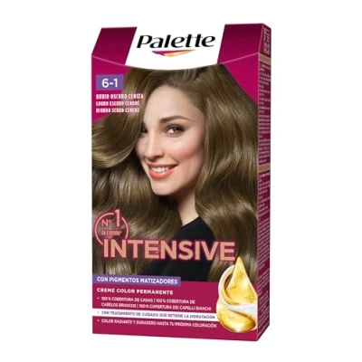 Imagen de Schwarzkopf Palette Intensive Creme Color Tono 6.1 cabello Rubio Oscuro Ceniza Coloración Permanente de Cuidado con Aceite Marula Óptima cobertura canas duradero hasta 8 semanas