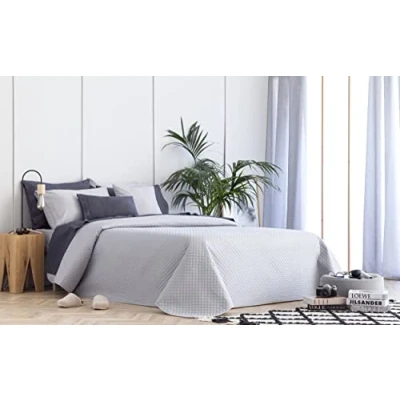 Imagen de Todocama Colcha boutí Fina con diseño de Rombos, para Primavera, Verano, otoño e Invierno. 100% Microfibra Extra Suave. Cubre Cama Multiusos. 105 200x260cm Gris Claro