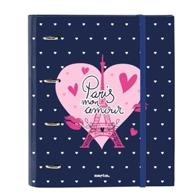Imagen de Safta PARIS Carpeta Folio 4 Anillas con 100 Hojas A4, Ideal para Niños de Diferentes Edades, Cómoda y Versátil, Calidad Resistencia, 27x3.5x32 cmAzul Marino/Rosa