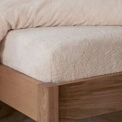 Imagen de Ropa de Cama Sleepdown sábana bajera Ajustable Forro Polar, térmica, Lisa, cálida, Agradable y Supersuave, tamaño Doble, Color Natural, doble