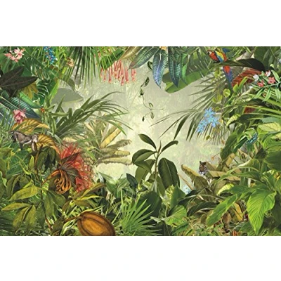 Imagen de Komar XXL4 031 Mural de papel pintado, diseño selva tropical, verde, 4 piezas, 368 x 248 cm