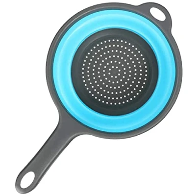 Imagen de coladores plegables de silicona para cocina, con asas, colador plegable que ahorra espacio drenar pasta, verduras (azul)