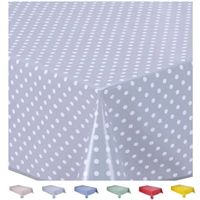 Imagen de Home Direct Mantel de Hule, Rectangular 140 x 200cm Lunares pequeños Gris Claro