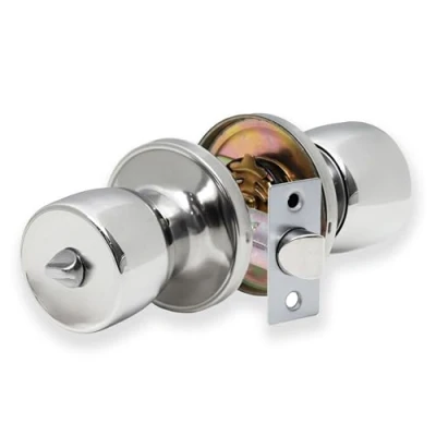 Imagen de XFORT Juego de pomos privacidad, cerradura puerta con diseño tulipán para interiores mecanismo bloqueo giro, ideal en dormitorios y baños Cromo Pulido