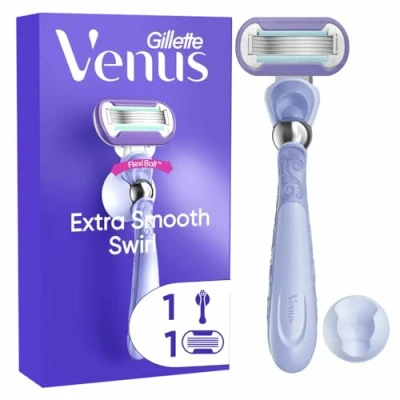 Imagen de Gillette Venus Afeitadora para mujer, extra suave, recarga de 5 cuchillas y mango reutilizable, giratorio, diseñada deslizarse en todas las curvas del cuerpo, afeitado suave incluso zonas