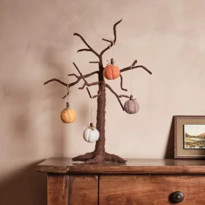Imagen de Lights4fun Juego de árbol fieltro y calabaza naranja mini decoración Halloween otoño artificial