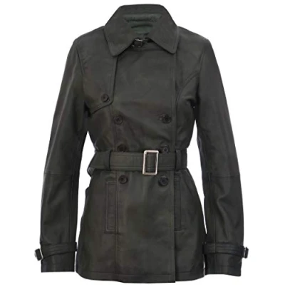 Imagen de Infinity Leather Mujer 3/4 Verde Cordero Napa Cuero Trinchera Abrigo L