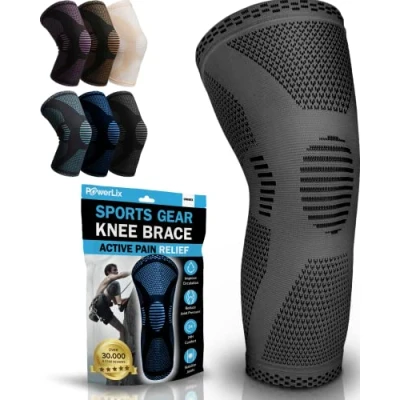 Imagen de POWERLIX rodillera para mujeres y hombres, de compresión artritis, dolor articular, lesión ligamentos, desgarro menisco, tendinitis, correr, sentadillas, deportes,Grey,M