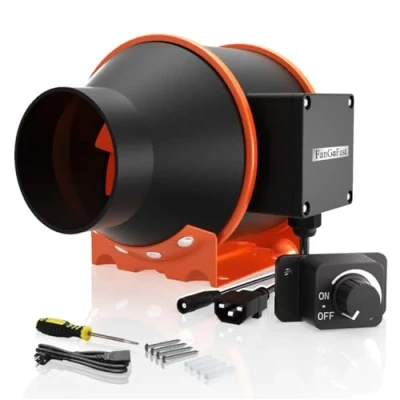 Imagen de FanGoFast ventilador de tubo 100 mm, regulable, 360 m3/h, salida humos, ideal para tubos con enchufe IEC ventilación y 230 V, europeo cable