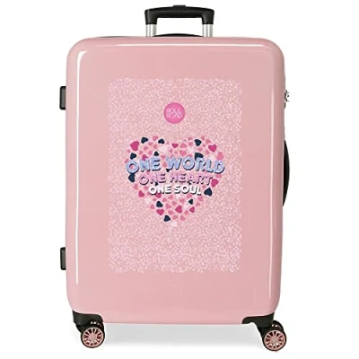 Imagen de Roll Road One World Maleta mediana Rosa 48x68x26 cms Rígida ABS Cierre de combinación lateral 70L 3 kgs 4 Ruedas dobles