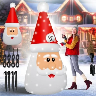 Imagen de KESSER® Papá Noel Inflable XL de 195 cm con iluminación led y Material fijación Incluido, Figura decoración Navidad, soplador silencioso, Resistencia a la Intemperie IP44