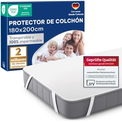 Imagen de Blumtal Protector de colchón Impermeable y Transpirable 180 x 200cm Cubre algodón antiácaros con Bandas elásticas en Las 4 Esquinas