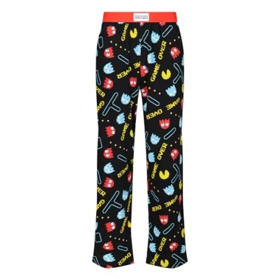 Imagen de Recovered Pac Man Pantalones de descanso para adultos, pijama hombre, tela algodón, estampado Game Over ropa dormir, Negro, M