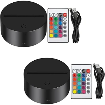 Imagen de Thlevel 2 Piezas 3D Base Lámpara Led, Night LED Light Ajustable 7 Colores con Control Remoto y Cable USB para Dormitorio, Cafetería, Bar [No Incluido Placa Guía de Luz Acrílica]