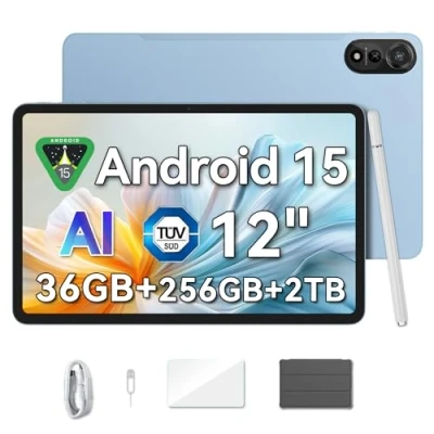 Imagen de Blackview Mega 2 Android 15 Tablet 12 Pulgadas FHD+ 2K, 36GB RAM + 256GB ROM/2TB TF, Dual 4G LTE &amp; 5G WiFi AI Cameras 9000 mAh Widevine L1/Face ID/GPS/WPS/PC Mode con Protector Lápiz óptico