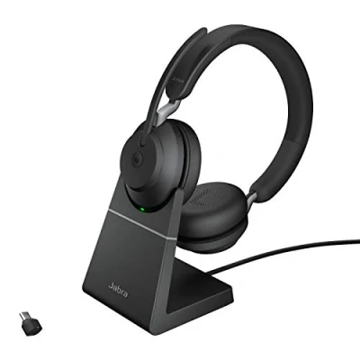 Imagen de Jabra Evolve2 65 Auriculares inalámbricos para PC, cancelación de Ruido, estéreo certificados por Microsoft Teams con batería Larga duración, Adaptador Bluetooth USB C, Color Negro