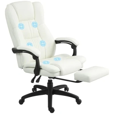 Imagen de Vinsetto Silla de Masaje con 6 Puntos Oficina Giratoria Despacho Reclinable Altura Ajustable Reposapiés Retráctil y Control Remoto 68,5x68,5x113 121 cm Crema