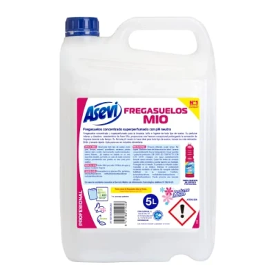 Imagen de Asevi Fregasuelos Perfumado Duradero Mio Friegasuelos Concentrado con Aroma Floral Limpiasuelos pH Neutro para Todo Tipo de Suelos, Incluso Superficies Delicadas Envase 5 Litros