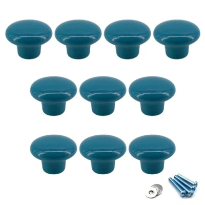 Imagen de Azul Perillas redondas de cerámica Tirador la manija perilla del gabinete para los cajones tocador habitación infantil (paquete 10 tornillos incluidos)