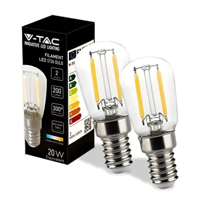 Imagen de V TAC Bombilla LED Filamento para Nevera y Lámparas E14 2W 200 Lumen Pequeñas Bombillas T26 Máxima Eficiencia Ahorro Energético Blanco Cálido 3000K