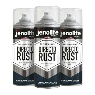 Imagen de JENOLITE Directorust Pintura en aerosol brillante GRIS CARBÓN 3x400ml de óxido directo para metal Múltiples superficies: madera, metal, plástico RAL7016