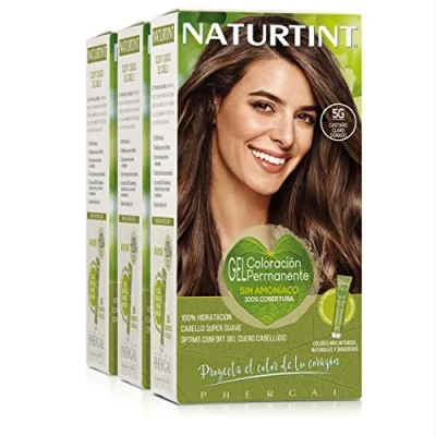 Imagen de Naturtint Biobased Coloración sin amoniaco 100% cobertura de canas Ingredientes vegetales Color natural y duradero 5G Castaño Claro Dorado Pack 3