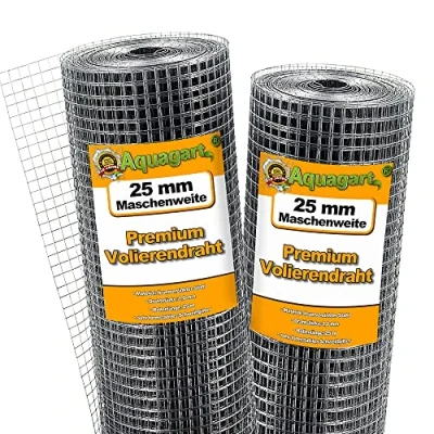 Imagen de Aquagart® alambre para aviar conejos, 25 m x 1 m, malla de mm ancho, valla galvanizado, rejilla soldadura robusta.
