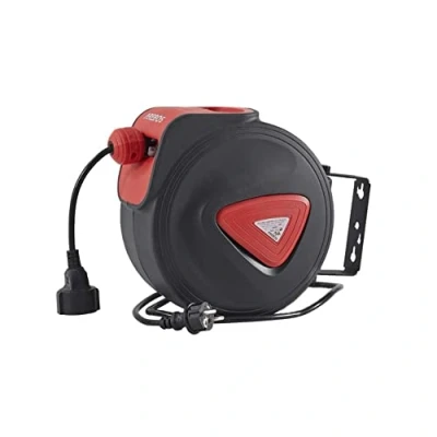 Imagen de AREBOS Enrollador automático de cable montaje en pared Giratorio lateral 180 Incluye material 10 m + 1,5