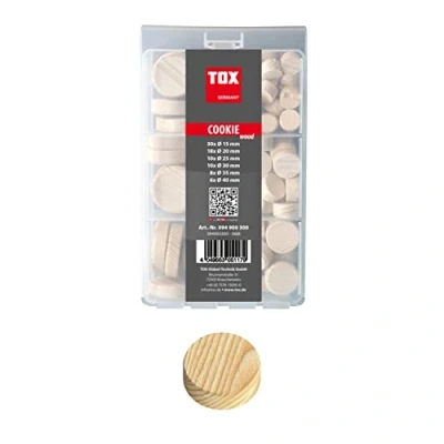 Imagen de TOX Miniset Cookie Wood con placas de madera abeto en cruz para reparar y remendar puntos defectuosos la varios tamaños, 1x caja, 094900300