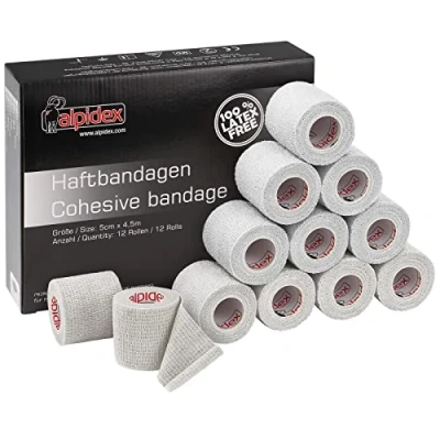 Imagen de ALPIDEX 12 Rollos Venda Adhesiva 5 cm x 4,5 m Cohesiva Envoltura Tape Deportiva Bendaje Autoadhesiva Mano Rodillas Tobillo Vet Wrap Perro Gato Caballo, Color:blanco