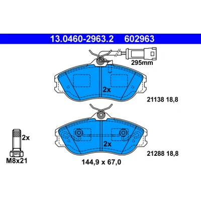Imagen de ATE 13.0460 2963.2 Juego de pastillas freno con contacto avisador desgaste tornillos pinza AUDI: 80 B4 Berlina, Coupe B3