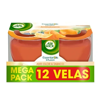 Imagen de Reckitt Air Wick AntiTabaco Velas aromáticas perfumadas antiolores, ambientador esencia para casa con aroma afrutado Megapack 12 unidades