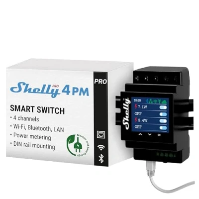 Imagen de Shelly Pro 4PM Smart Relé Con 4 Canales Inalámbrico,LAN &amp; Bluetooth Medición De Consumo Automatización Del Hogar Compatible Alexa Google Home iOS Android App