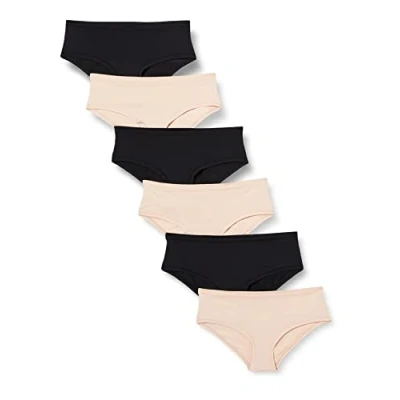 Imagen de Amazon Essentials Ropa interior de diseño clásico (disponible en tallas grandes) Mujer, Pack 6, Negro/Pétalo Claro, 3XL Grande