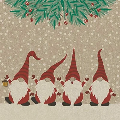 Imagen de 25 Servilletas De Navidad Felices Duendes como decoración mesa. papel con diseño. material reciclado ecológico y sostenible, 33 x cm
