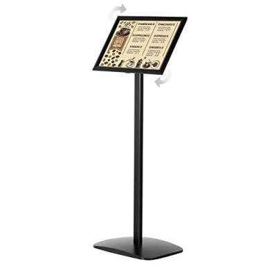 Imagen de DISPLAY SALES Porta folletos negro DIN A4 (210 x 297 mm). stand informativo de diseño premium. Placa base aluminio inoxidable soporte información para uso en formato vertical/paisajista.