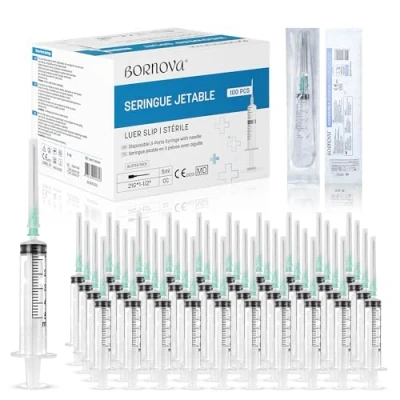 Imagen de Lote de 100 dispensadores líquidos 3 ml y 5 con Luer Slip 21g (preensamblados), plástico alta calidad para la medición líquidos. (5 / unidades)