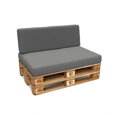 Imagen de POKAR 2 Cojines para Europalés/Europalet Impermeable: 1x Cojín Asiento 120x80x12cm +1x Respaldo 120x40x12cm, Espuma Fría, Sofá de Paletas, sin Palés, Gris