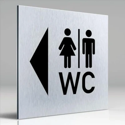 Imagen de Türschilder24 Placa de aluminio Dibond para puerta, 120 x 3 mm, silla ruedas inodoro izquierda/derecha 100% fabricado en Alemania (WC + picto/flecha izquierda)