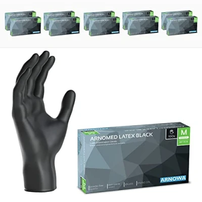 Imagen de ARNOMED guantes latex talla M, de negros, sin polvo, 1000 uds/caja, tallas S, L y XL desechables, negros latex, desechables