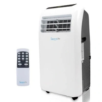 Imagen de SereneLife Aire Acondicionado Portátil, 9.000 BTU, Móvil, Calefactor, Silencioso, Deshumidificador, Ventilador, Kit Escape Ventana, Control Remoto, Blanco, Portátil Para Todo el Año