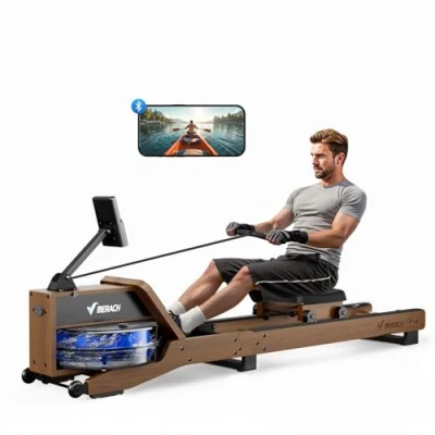 Imagen de MERACH Máquinas de Remo Agua para Casa, Máquina Plegable con Capacidad Carga 158 kg, Monitor Especial y Asiento Cómodo R23 (Color Madera Nogal)