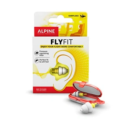 Imagen de Tapones Alpine FlyFit Regulan la presión del aire para prevenir el dolor de tímpano Filtros suaves diseñados viajar Material hipoalergénico cómodo reutilizables