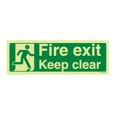 Imagen de VSafety Señal autoadhesiva con texto en inglés &quot;Glow In The Dark Fire Exit Keep Clear&quot;, 300 mm x 100
