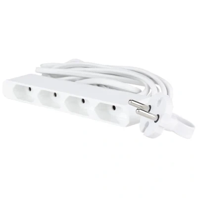 Imagen de GAO Barra de 4 enchufes, Cable alimentación 3 M, Formato Muy Plano, con Estructura Flexible Cuero, Color Blanco, EU4 M